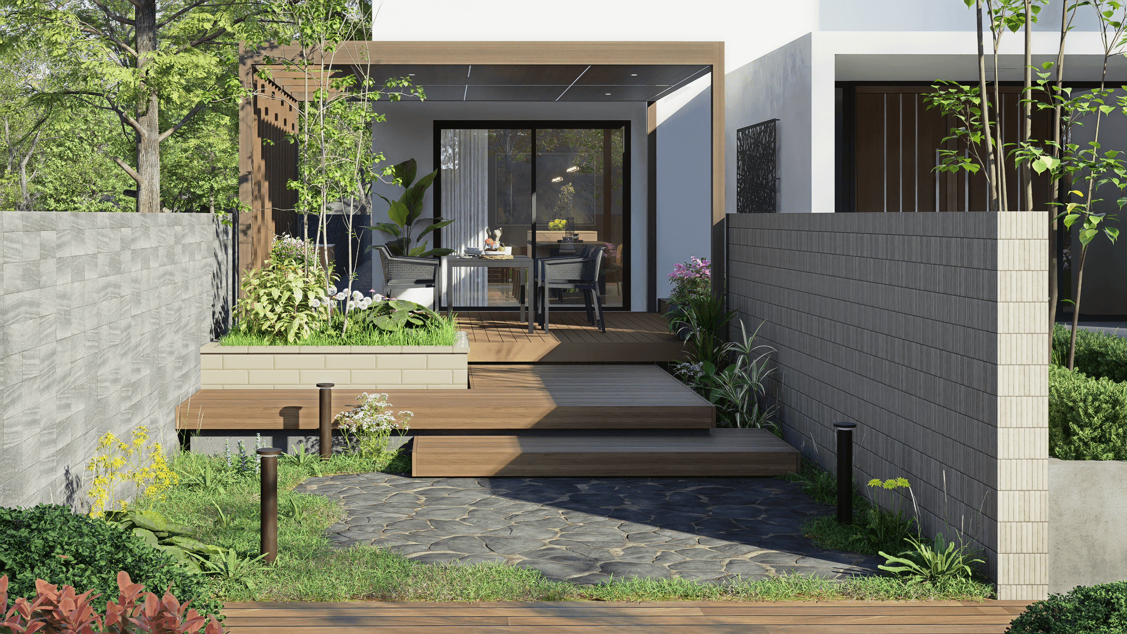 緑に囲まれた洗練された邸宅